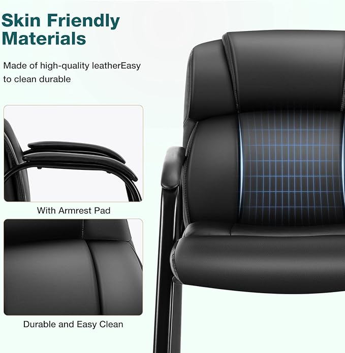 OLIXIS Waiting Room Reception Chairs Set of 4, Leather Office Desk Guest Stationary Side Chair with Padded Arms for Home Conference Lobby Area Meeting Church Medical Clinic Elderly Student