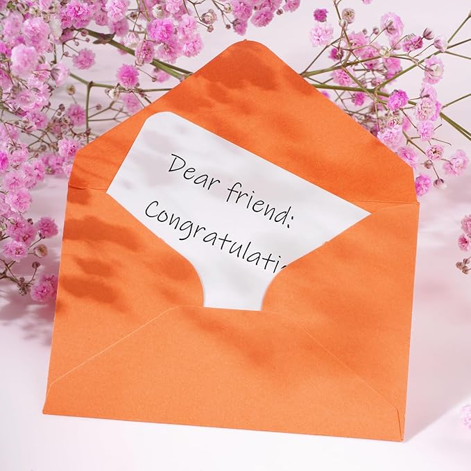 jiebor 100 Sets Small Envelopes with Small Blank Gift Business Card Wedding Invitation Pocket Envelopes for Graduations Wedding Shower Holiday 4.37 x 2.91 Inch Orange