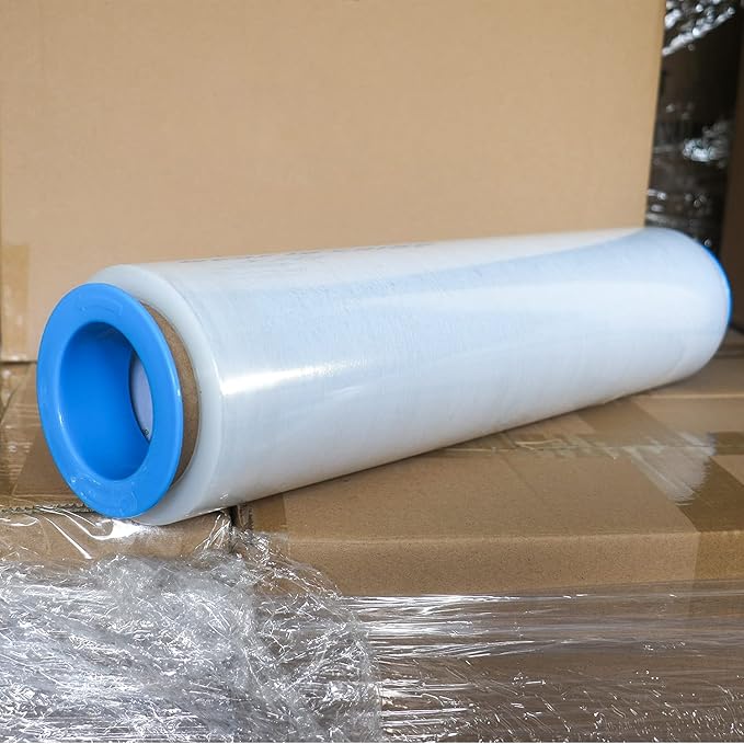 BOMEI PACK Clear Stretch Wrap Roll with Plastic Handle 18" x 1000 Feet 80 Gauge 4 Pack, Shrink Wrap Heavy Duty, Self-Adhering Plastic Wrap for Shipping, Moving