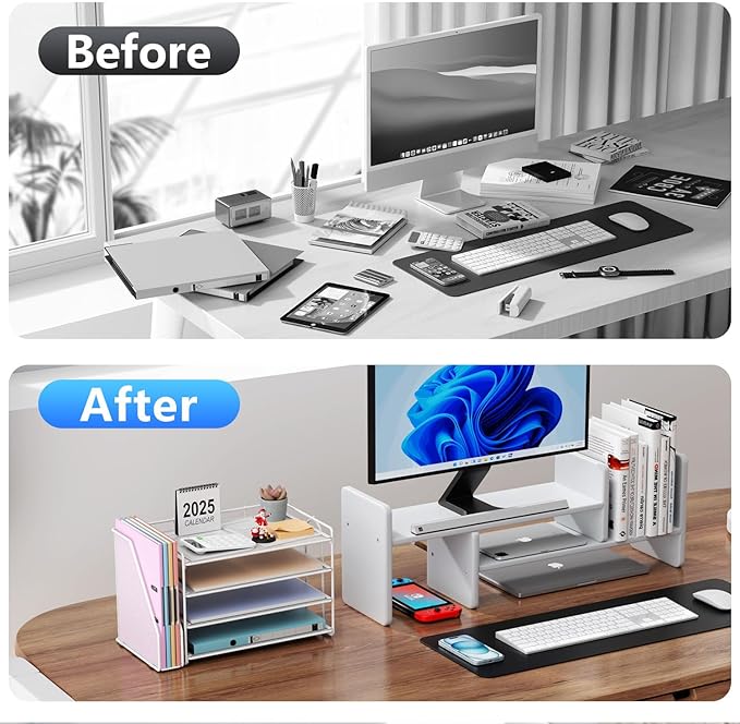 gianotter 2025 New Large Capacity Desk Organizer with Detachable Magazine Holder, 4-Tier Paper Organizer Letter Tray, Desk Accessories for A4 Paper and Document Storage(White)