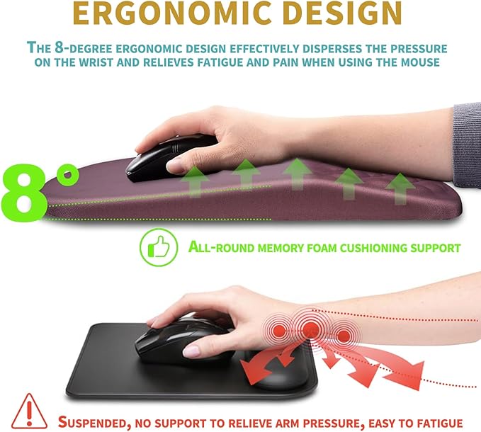 Hokafenle Ergonomic Mouse Pad Wrist Support with Massage Design, Wrist Rest Pain Relief Mousepad with Memory Foam&Non-Slip PU Base, Mouse Pads for Wireless Mouse & Desk (12x8 inch,Dark Pink)