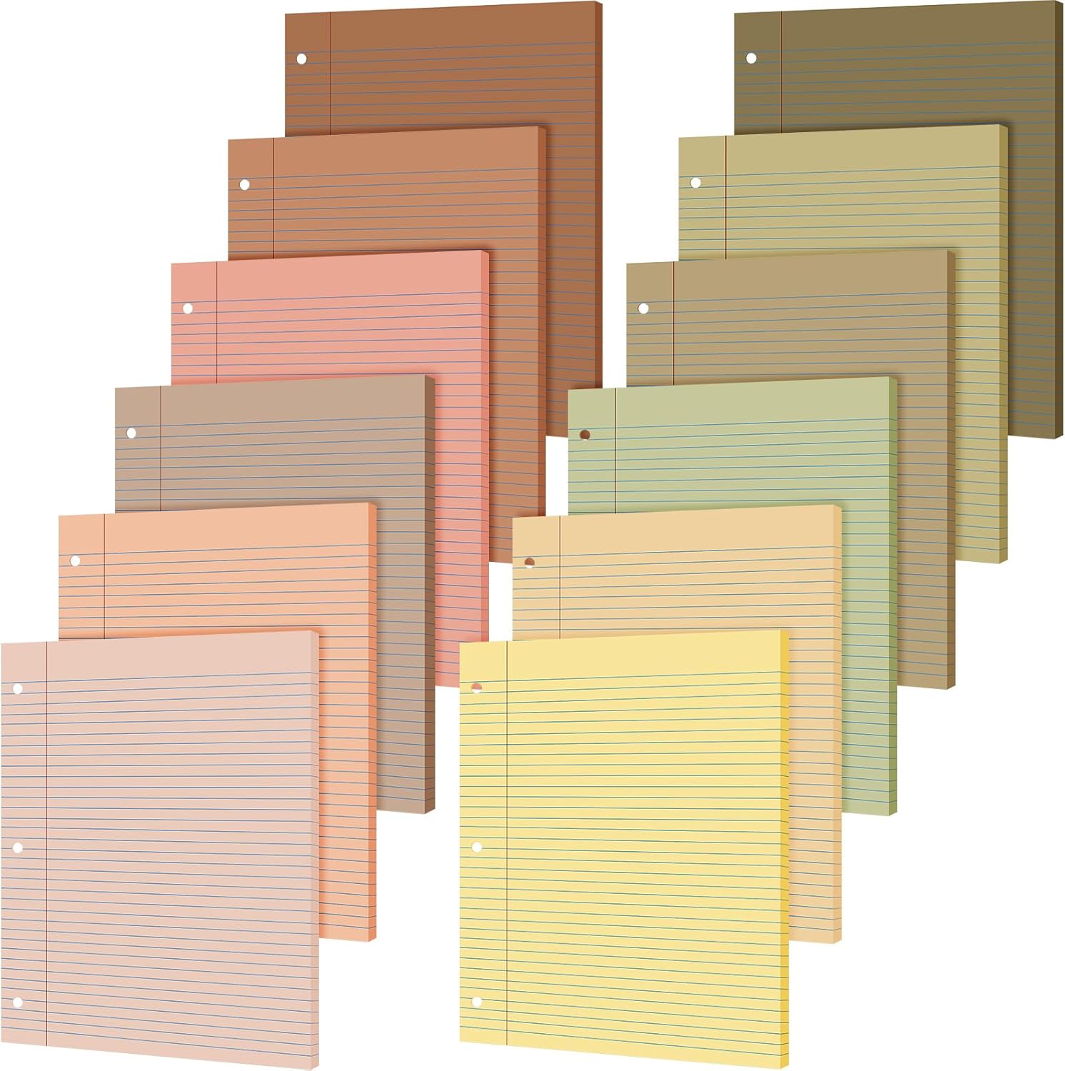 PerKoop 12 Pack 600 Sheets Colored Lined Paper Bulk Wide Ruled 8 x 10.5 Inches, Pastel Loose Leaf Notebook Paper 3 Hole Punched Filler for Back School Classroom Supplies(Cute Color)