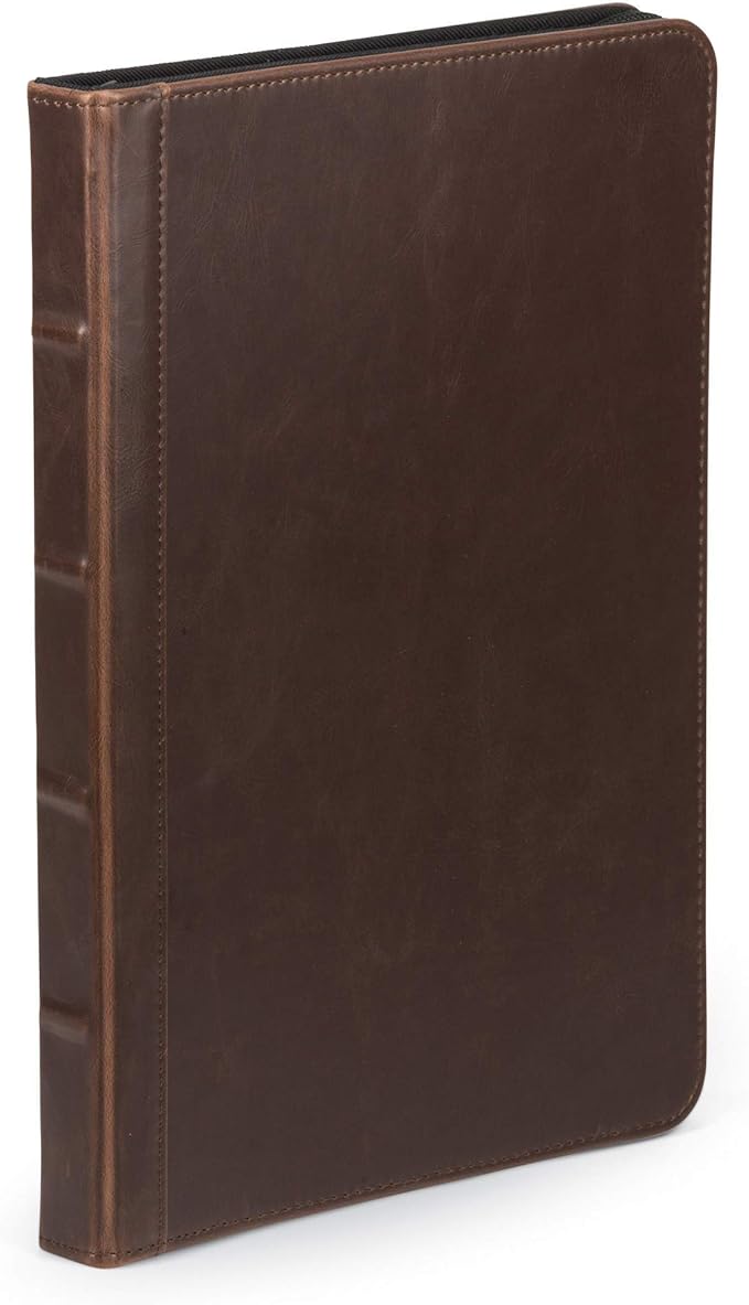 Samsill Vintage Portfolio/Zipper Faux Leather Portfolio, Book Style Hardback Design, Business & Interview Padfolio Organizer, 8.5 x 11 Writing Pad, Dark Brown