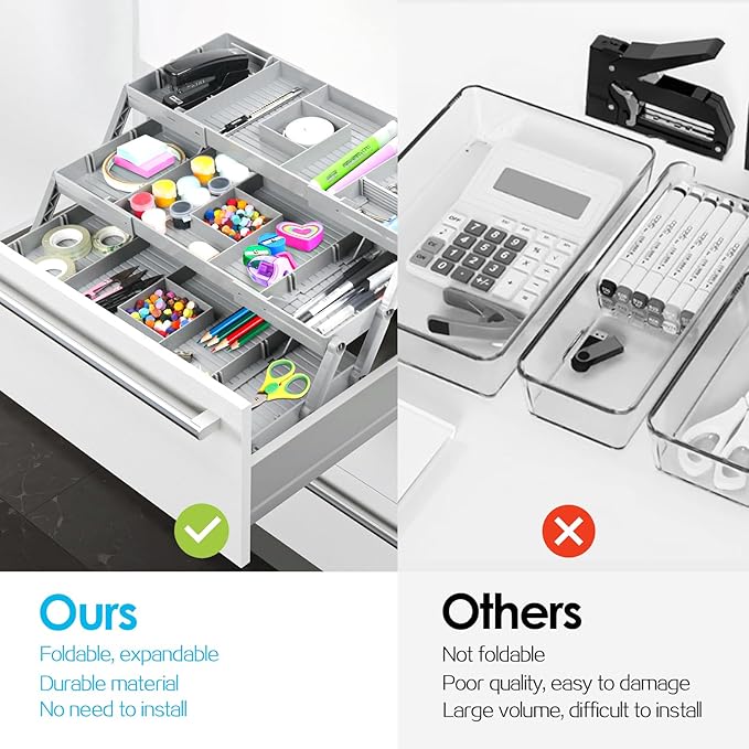 3 Tier Drawer Organizer, Multi Level Smart Drawer Organizer for Desk, Expandable Junk Organizer for Office, Makeup, Jewelry, Kitchen, Folding Storage Organizer for Home and Office Drawers