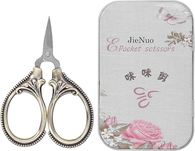 Acouto Stainless Steel Sewing Scissors Portable Thread Embroidery Tailor Handicraft Scissors Antique Copper (Green Patina)