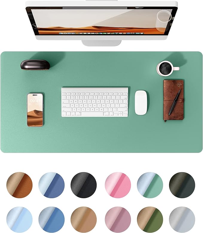 YSAGi Leather Desk Protector, Office Mat, Large Mouse Mat, Non-Slip PU Leather Blotter, Laptop Desk Pad, Waterproof Writing Pad for Office and Home (Green-Blue, 23.6" x 13.8")