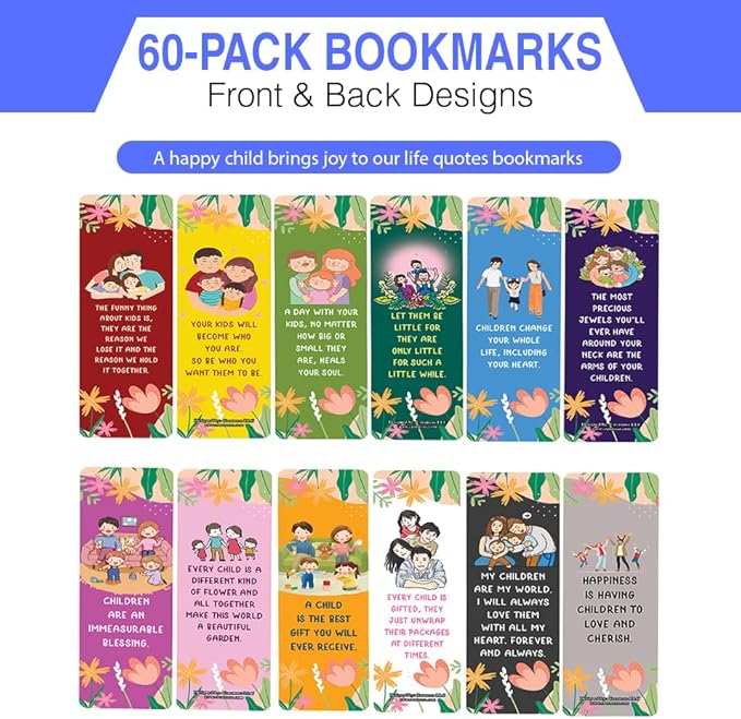 Creanoso A Happy Child Brings Joy to Our Life Quotes Bookmarks (10-Sets x 6 Cards) – Daily Inspirational Card Set – Interesting Book Page Clippers – Great Rewards for Adults and Professionals