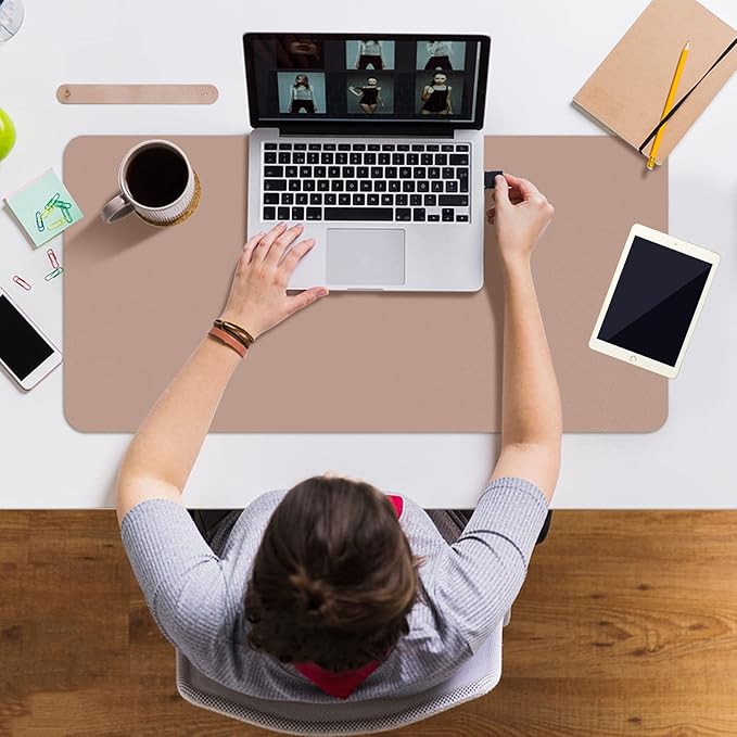 Boutilon Leather Desk Pad 30" x14",Non-Slip Mouse Pad,Office Desk Mat,Waterprooft PU Leather Desk Blotter,Desk Pad Protector,Desk Writing Pad for Home Office Decor (M-Champagne)