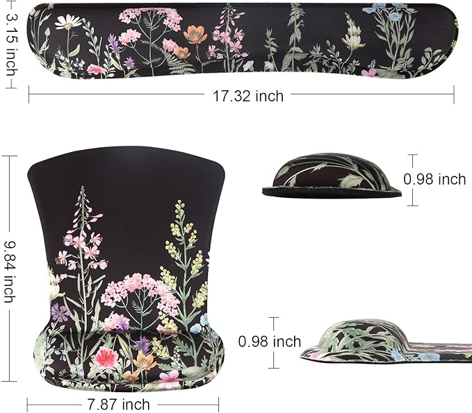 iCasso Mouse Pad and Keyboard Wrist Rest, Wrist Rest for Computer Keyboard, Made of Memory Foam with Wrist Support, Easy Typing and Relieve Wrist Pain Keyboard Pad for Computer, Office (B-Weeds)