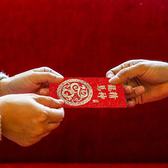 36PCS Chinese Red Envelopes, Chinese New Year Red Envelopes 2024 Dragon Lucky Money Red Packet Envelopes Hong Bao with Classic Chinese Patterns and Blessing Words (6 Styles)