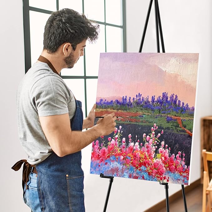 Thicken Display Easel Stand for Wedding - 63" Instant Tripod Collapsible Portable Sturdy Floor Easel - Easy Folding Adjustable Poster Metal Stand for Signs, Display Show, Artist, Art, Painting - Black