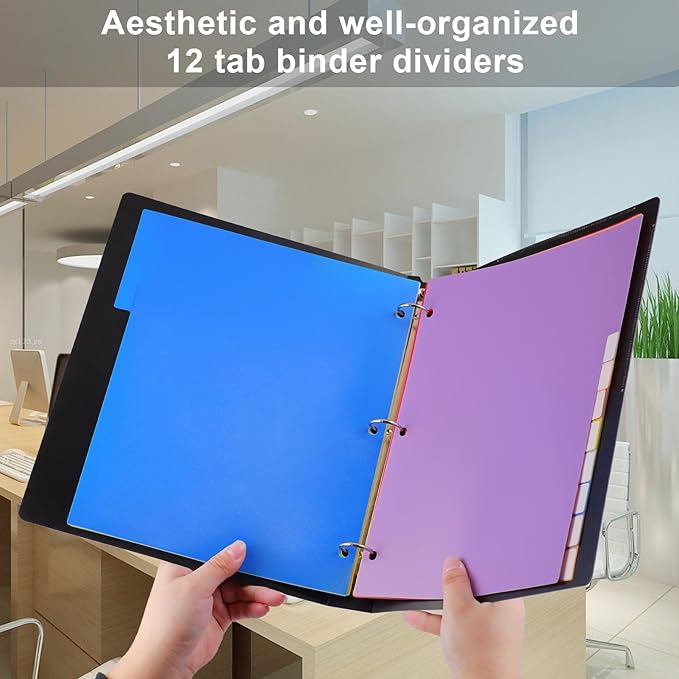 HABGP 12 Tab Dividers for 3 Ring Binder, 96 Pcs Multicolor 3 Ring Binder Dividers with Tabs, Page Folder Dividers, Plastic Tabbed File Dividers with Tabs, Three Ring Binder Index Dividers, 8 Set