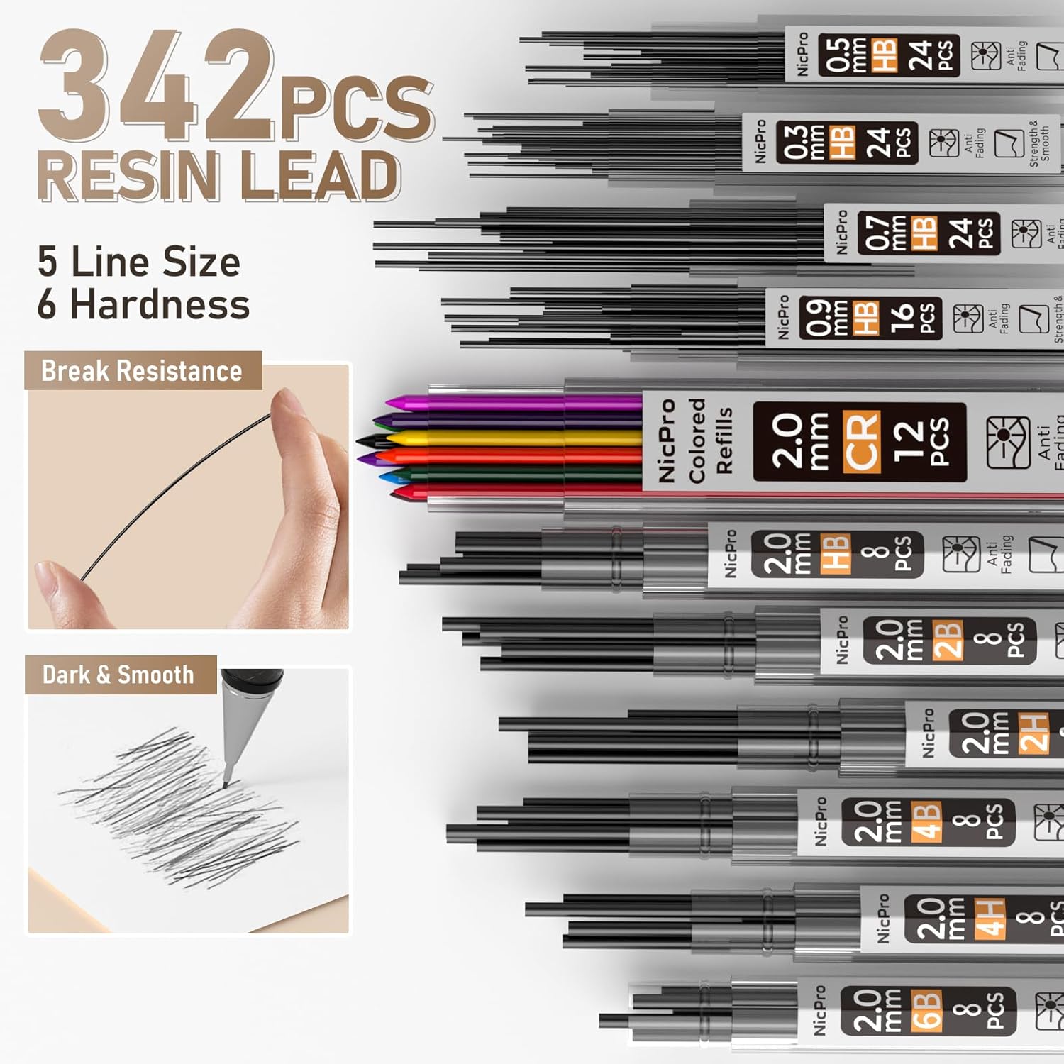 Nicpro 37PCS Gold Art Mechanical Pencil Set, 4PCS Metal Drafting Pencil 0.3/0.5/0.7/0.9 mm & 2PCS 2mm Lead Holder (6B 4B 2B HB 2H 4H) School Supplies for Sketching Drawing with 23 Tube Lead Refills