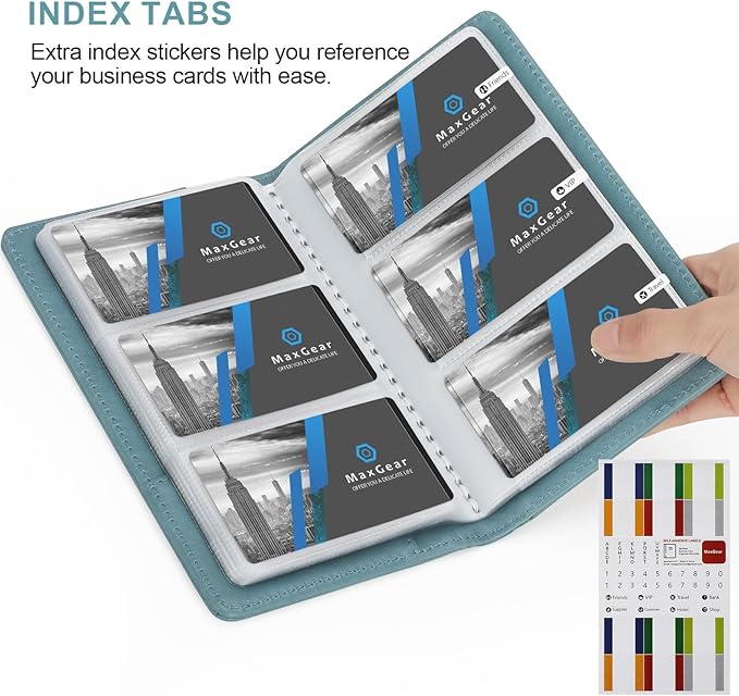 MaxGear Business Card Organizer, 240 Cards Book Portable Business Card Holder for Men & Women, Professional PU Credit Cards Binder File Storage, Gray Blue