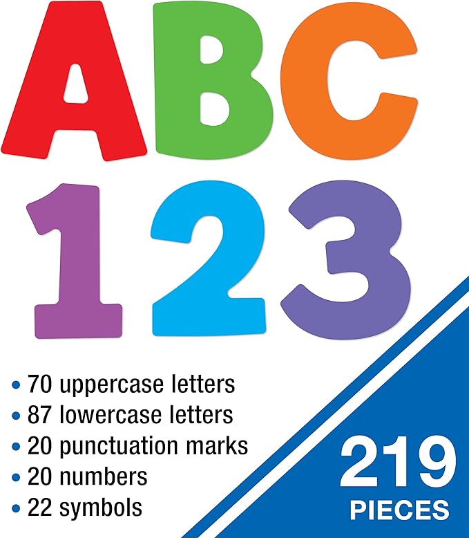Carson Dellosa 219pc Color Pop Bulletin Board Letters, 4" Letters & Numbers Bulletin Board Decorations, Letters for Wall Decor, White Board, Bulletin Board, Cork Board, Letter Board, Classroom Decor