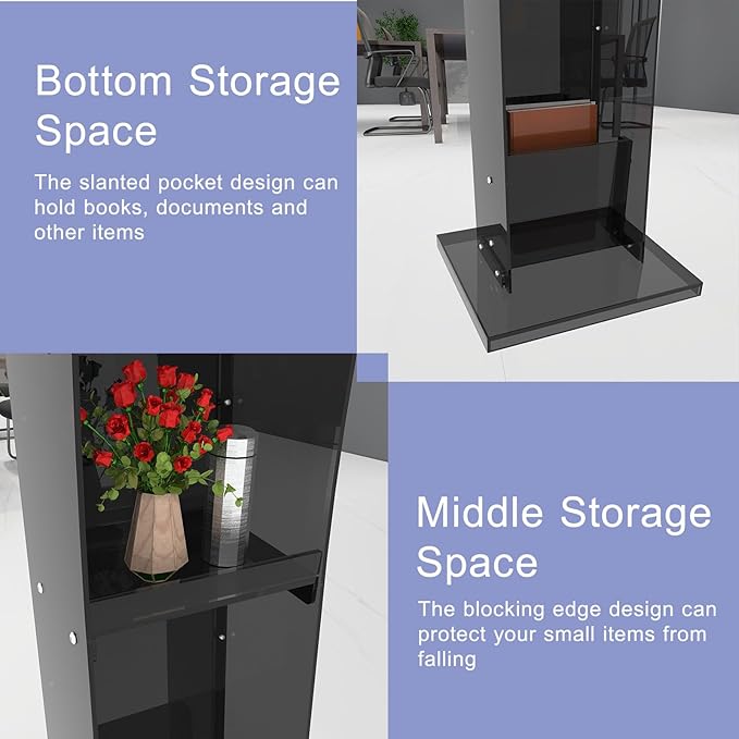 Acrylic Podium Stand with Storage Shelf,Black Lecterns & Podiums,Pulpits for Churches,Conference,Speeches,Weddings,Classroom,Concert,43" H Professional Presentation Podiums
