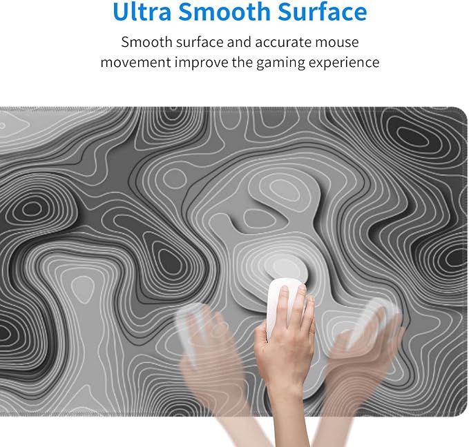 3D Topographic Map Mouse Pad Grey White Gaming Mouse Pad XL Mouse Pad Large Desk Pad Non-Slip Rubber Base Keyboard Mouse Mat with Stitched Edges for Home Office Work