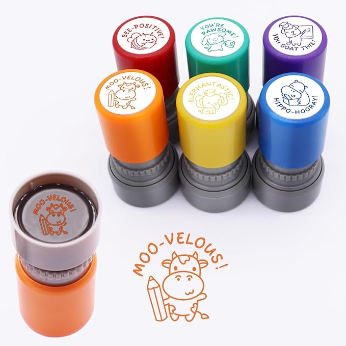 6-Piece Set of Teacher Stamps - Encouraging Animal Grading for Classroom Teacher Stamps for Grading Teacher Stamp Self Inking Stamp Behavior Stamps