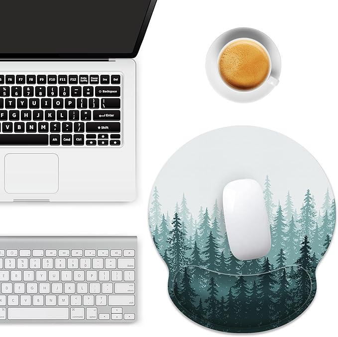 Ergonomic Mouse Pad with Wrist Support,Green Forest Mouse Pad with Wrist Rest,Relieve Wrist Pain Mousepad Non-Slip Rubber Base,Mouse Pads for Desk,Computers,Laptop,Office,Gaming,Home,Accessories