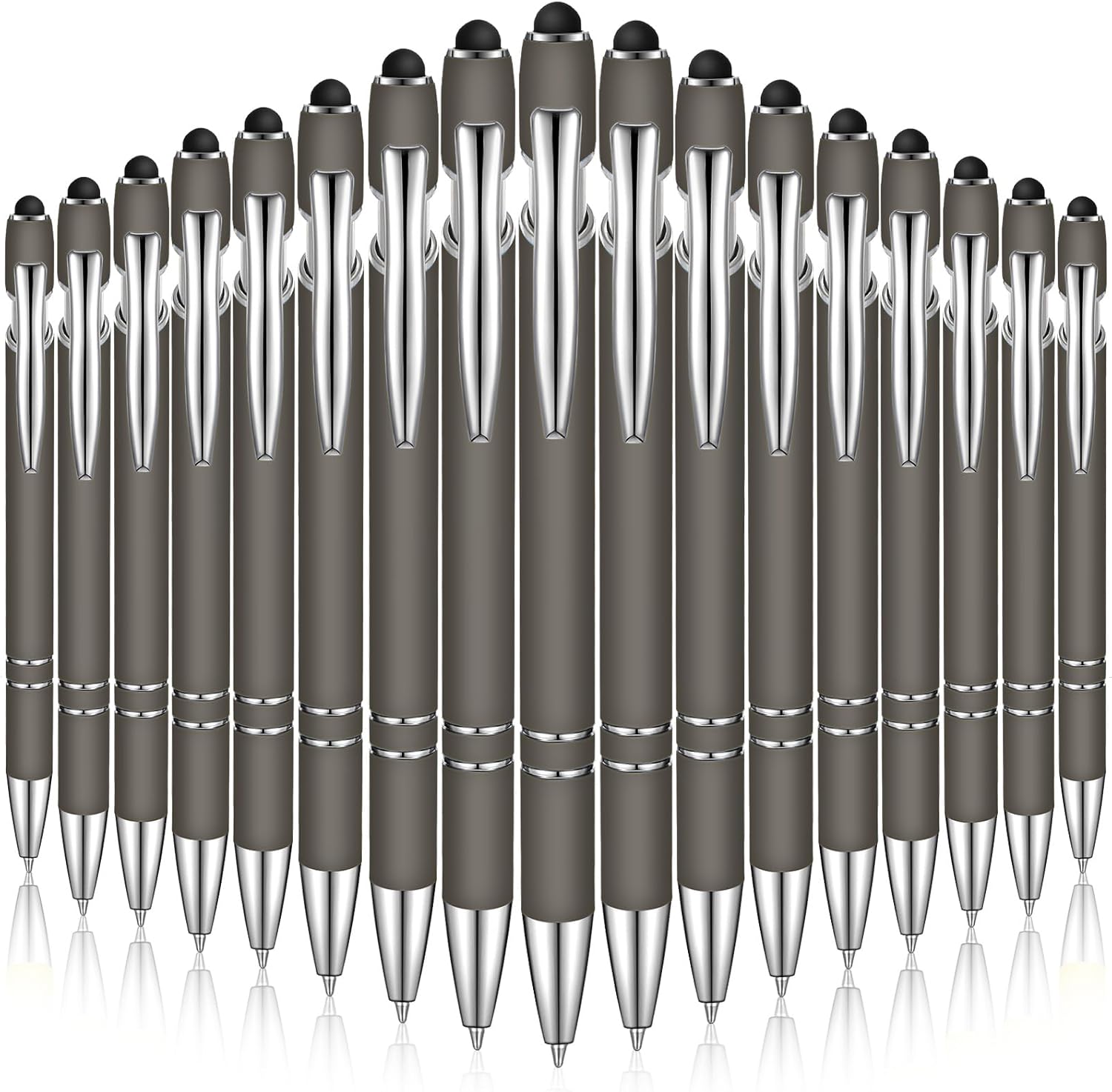 Zonon 38 Pieces Rubberized Ballpoint Pen with Stylus Tip Stylish Metal Pen Capacitive Styli with Soft Rubberized Grip, Black Ink for Most Devices(Gray)