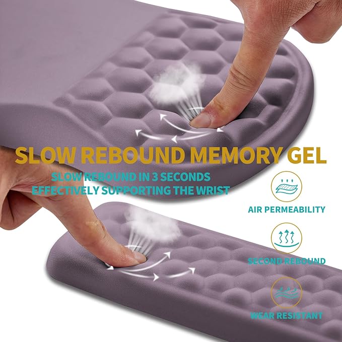 Hokafenle 2 in 1 Ergonomic Mouse Pad Wrist Support & Wrist Rest for Computer Keyboard Set, with Relieve Carpal Tunnel Pain Massage Bulge and Full Memory Gel Design (2In1 Set, Purple)