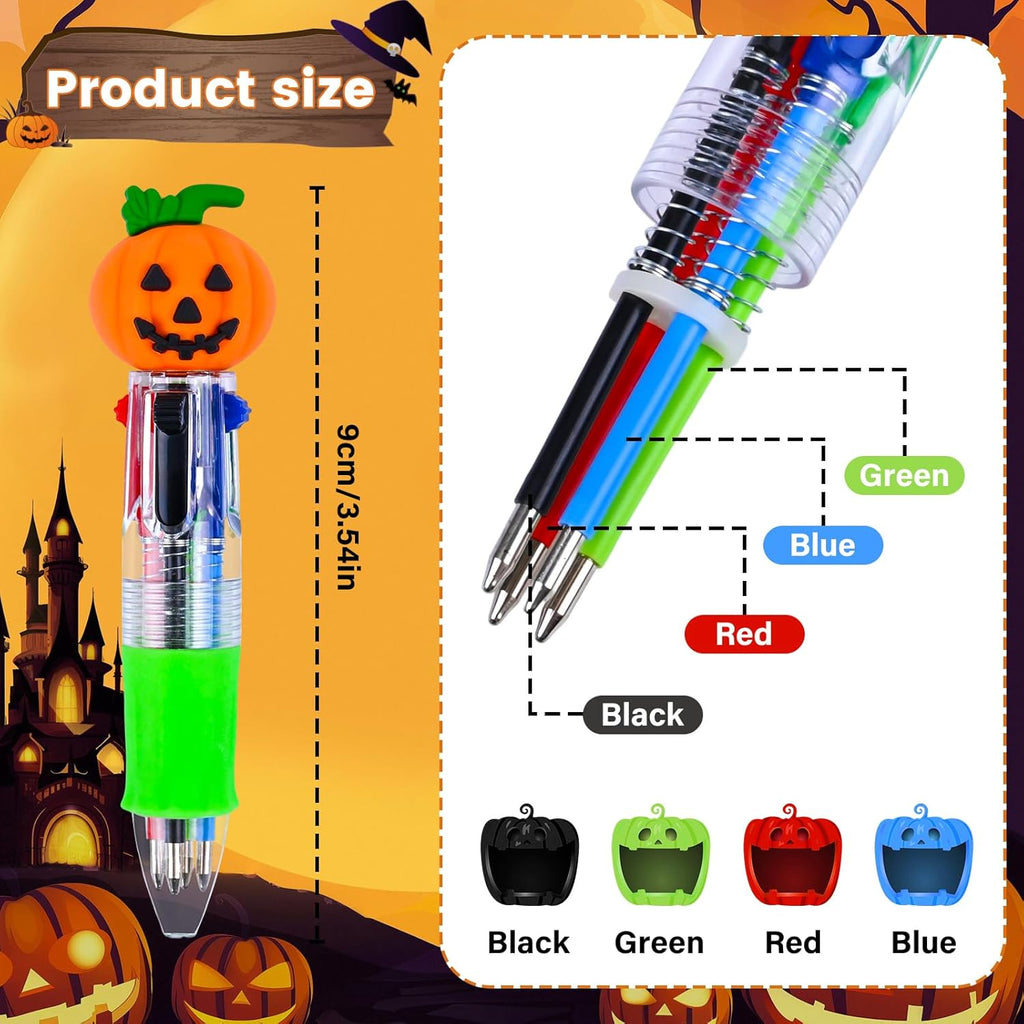 LiYiQ 50 Pcs Halloween Colorful Multicolor Pen in One Cartoon Cute Fun 4-in-1 Cute Pens Bulk Kawaii Pumpkin Ghost Bat Shape Cool Ballpoint Pens for Kids Fun Gifts