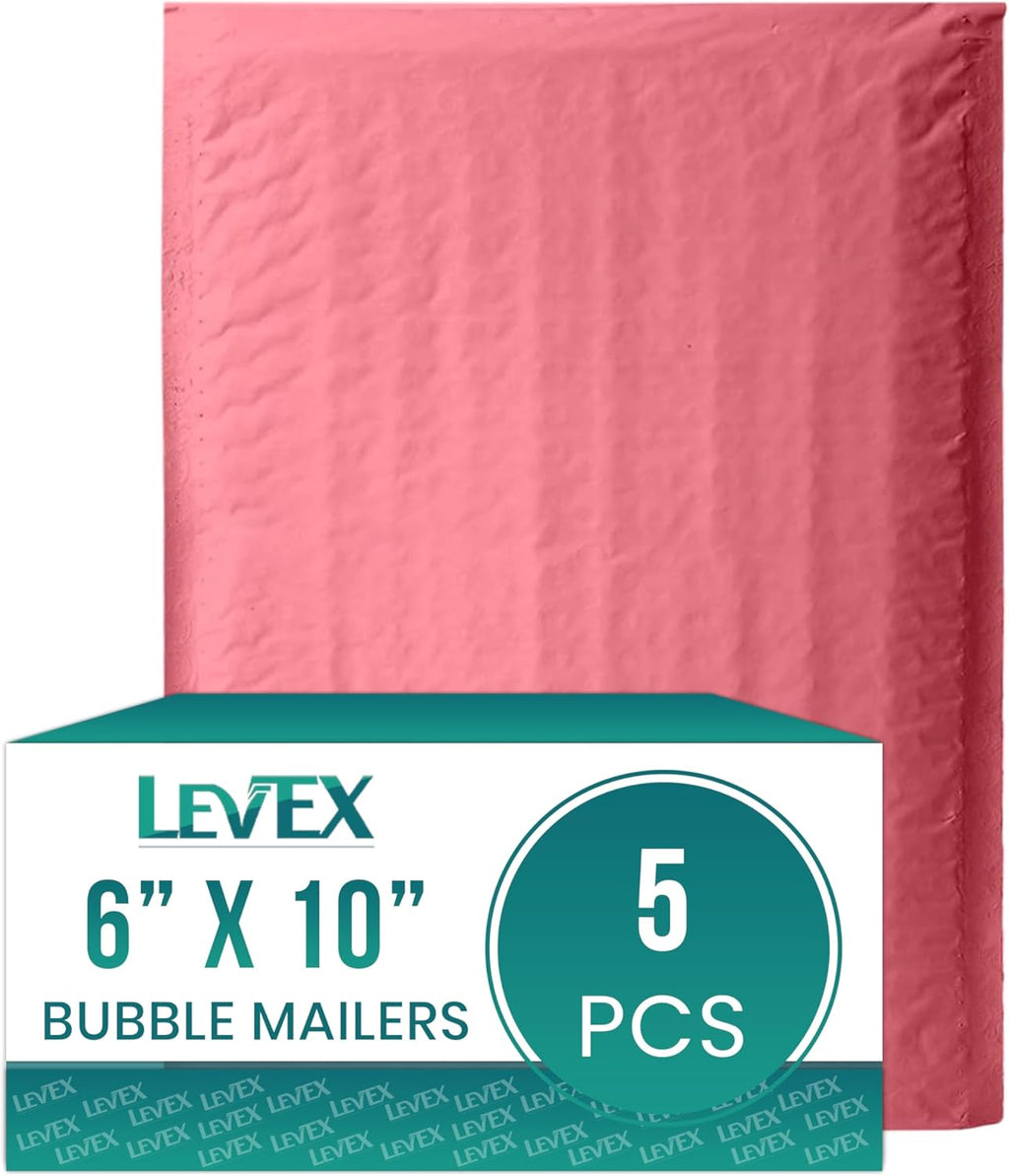 Levex - #0 6" x 10" [5 Pack] Pink Poly Bubble Mailers, Padded Envelope Mailers, Packing Envelope & Mailing Bags for Shipping