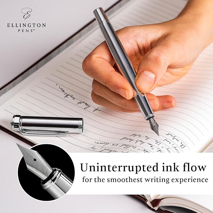 Luxury Fountain Pen Set- Fountain Pens for Writing - Smooth Medium Nib - Includes Refillable Ink Converter, 3 Ink Cartridges [Black & Blue], Gift Box - Elegant Calligraphy