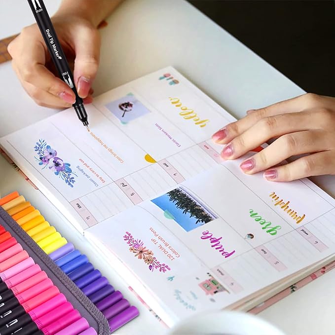 Markers for Adult Coloring Book, 120 Colors Art Markers Set Dual Tip Brush Pen, Coloring Markers Fine Point Kids Artist Drawing Paintings Diaries Journaling Art projects Art Supplies with Case