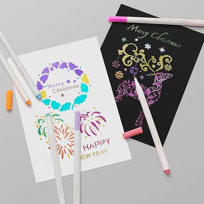 YUANCHENG Metallic Marker Pens, Set of 12 Colors Fine Point Metallic Marker Pens for Black Paper, Rock Painting, Easter Egg, Halloween Pumpkin, Card Making, Ceramics, DIY Photo Album