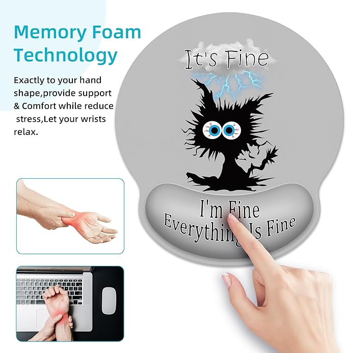 Ergonomic Mouse Pad with Wrist Support,Lightning Black Cat Mouse Pad with Wrist Rest,Relieve Wrist Pain Mousepad Non-Slip Rubber Base,Cute Mouse Pads for Desk,Computers,Laptop,Office,Home,Accessories