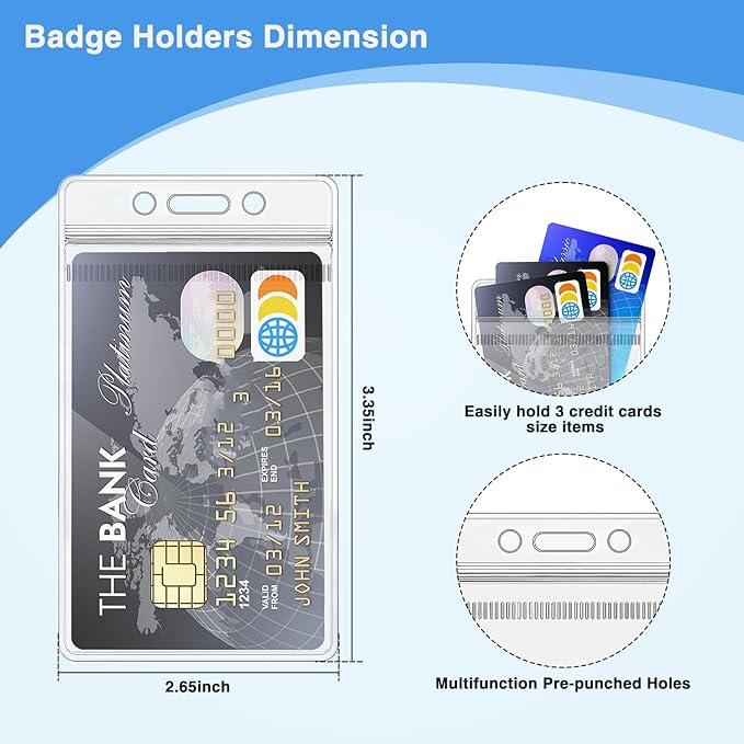 10 Pack Badge Holder Vertical Clear Plastic Waterproof Name Tag Holder Fit Social Security Card and Gift Card, Name Tag Holder for Nurse, Teacher and Student