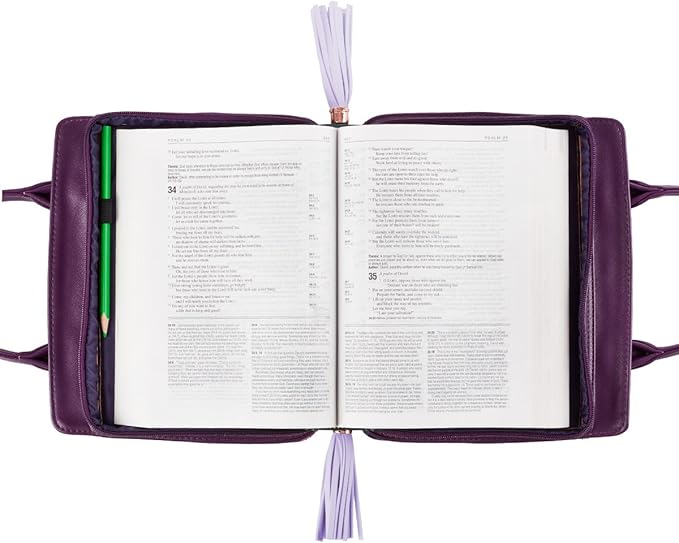 Christian Art Gifts Women's Fashion Bible Cover Purse Style Blessed, Purple Floral Faux Leather, Large