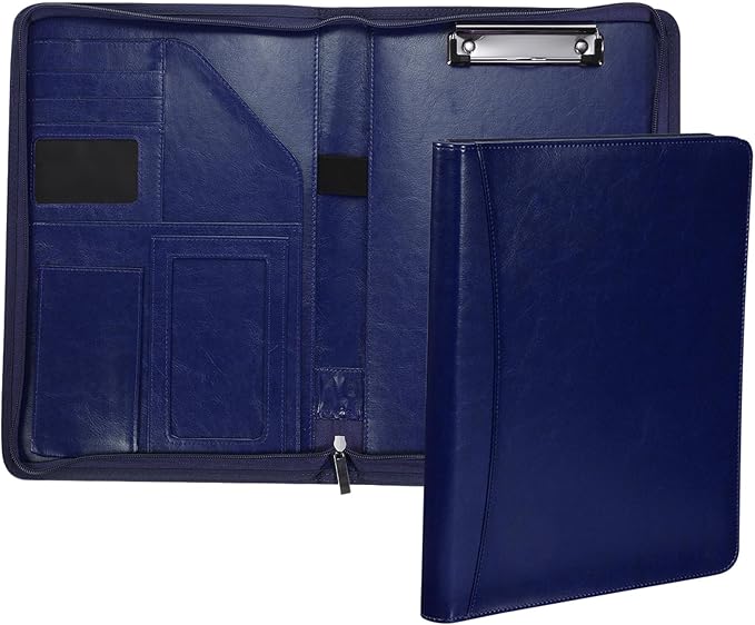 PATIKIL A4 Business Portfolio, PU Leather Padfolio Organizer Legal Document Folder Zipper Professional Clipboard Sleeve Binder for Resume Interview, Blue