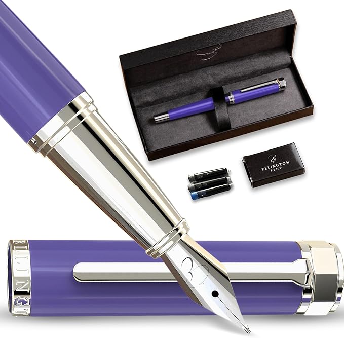 Luxury Fountain Pen Set- Fountain Pens for Writing - Smooth Extra Fine Nib - Includes Refillable Ink Converter, 3 Ink Cartridges [Black & Blue], Gift Box - Elegant Calligraphy