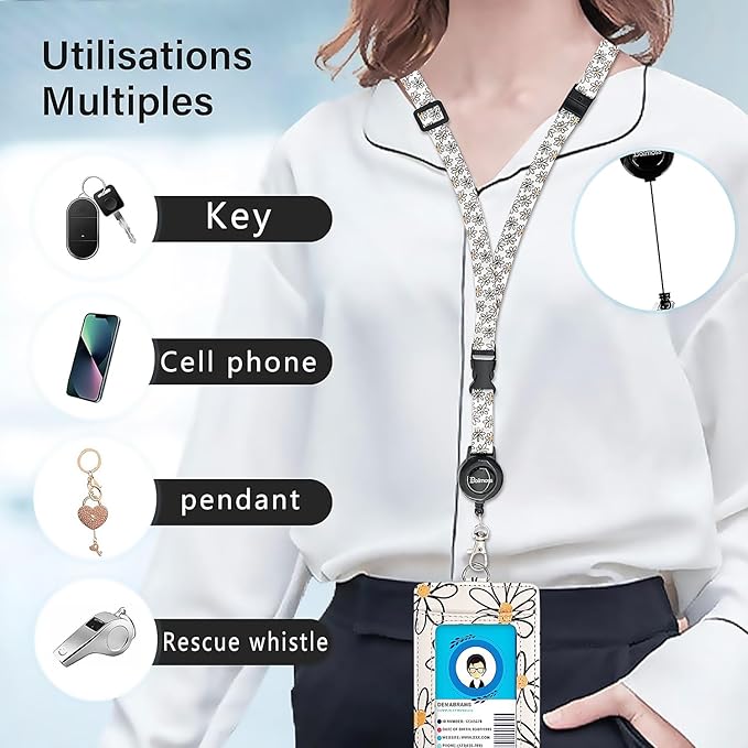 bolimoss Floral ID Name Badge Card Holder, Leather Badge Holder with Adjustable Retractable Lanyards, Breakaway Lanyards with Swivel Metal Clasp for Women Nurse Teacher Student