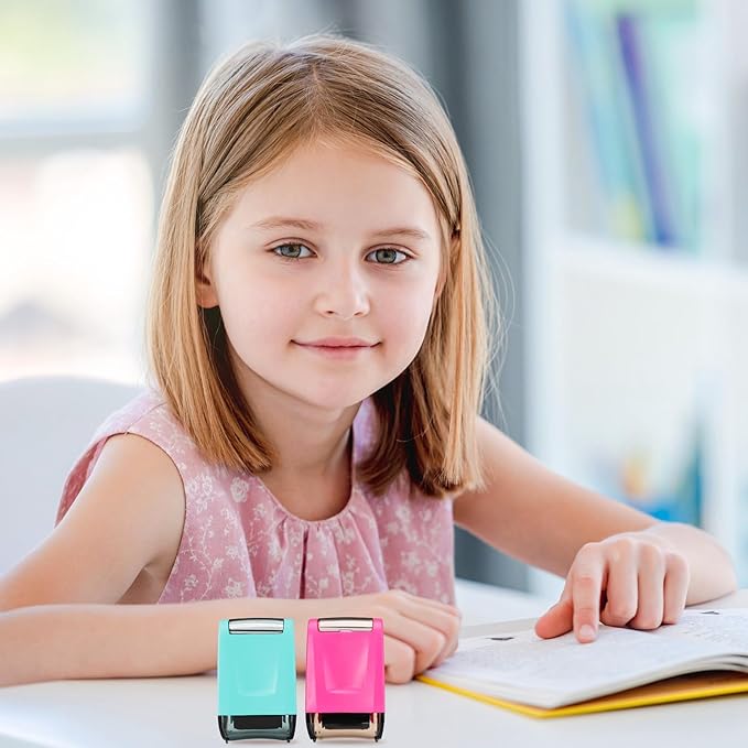 Sherr 2 Handwriting Line Stamp Roller Dashed Handwriting Lines Practice Roller Stamp for Kids, Teachers Kindergarten Education Classroom Back to School Need(2.72 x 2.44 x 1.54 Inch,Light Blue, Pink)