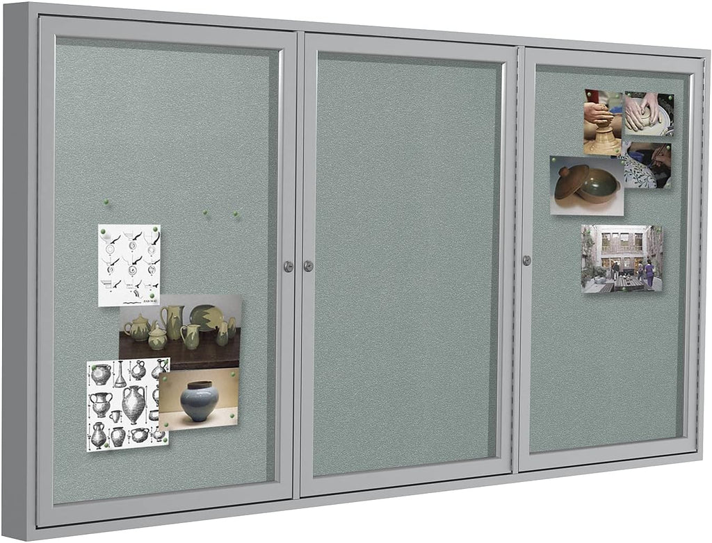 Ghent 48"x72" 2-Door Outdoor Enclosed Vinyl Bulletin Board, Shatter Resistant, with Lock, Satin Aluminum Frame - Silver (PA34872VX-193), Made in The USA