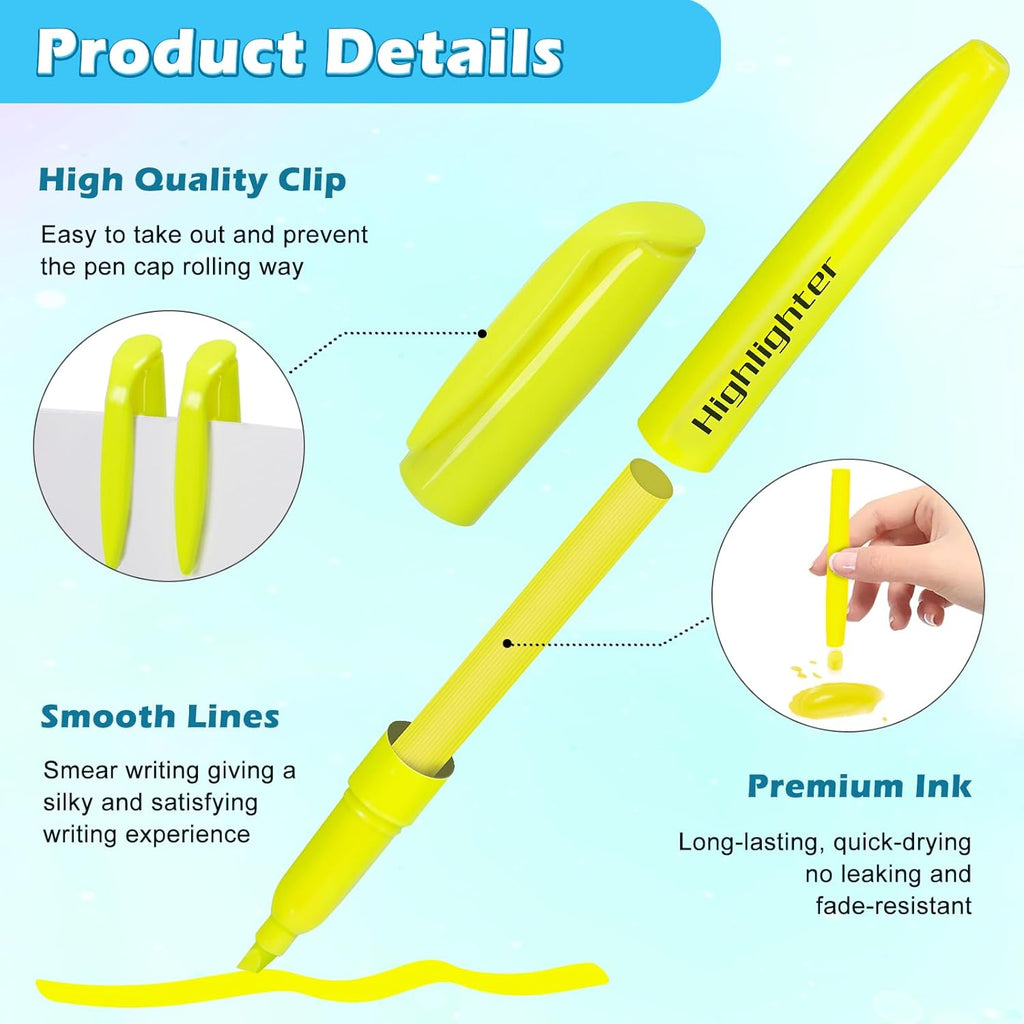 V-Opitos 30 Pack Yellow Highlighters, No Bleed Bright Highlighters with Soft Chisel Tips, Ideal for Office and School Supplies