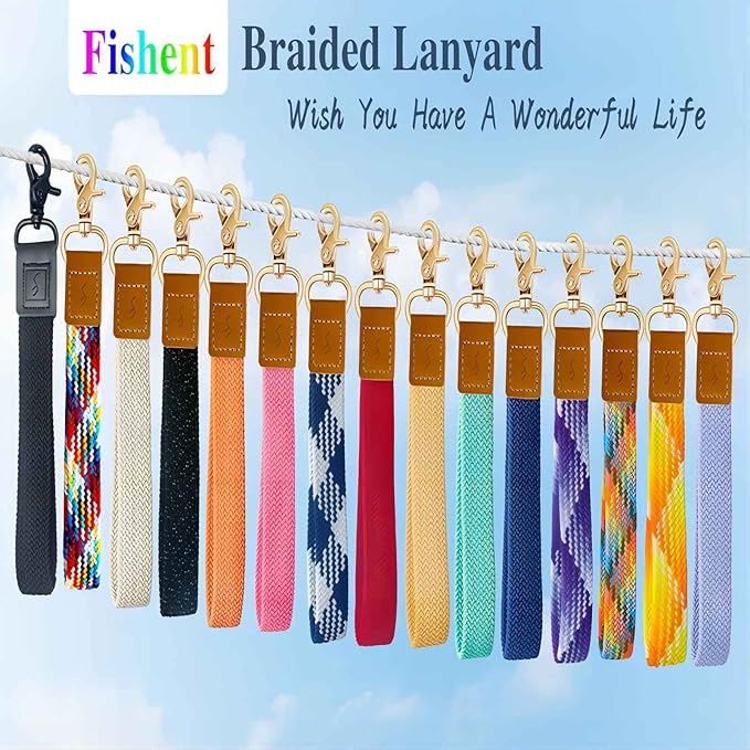 Fishent Stretchy Wristlet Keychain,Braided Cute Wrist Lanyards for Keys, Key Chain Holder for Women Men, Wrist Strap Keychain for Car Keys Phone Camera Wallet ID Badges Card (Orange)