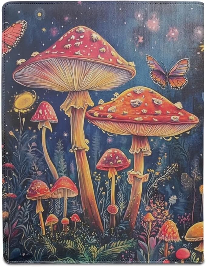 Cozeyat Mushroom Butterfly Portfolio Padfolio Resume Folder with Pocket, PU Leather Interview Writing Legal Pads Document Organizer Portfolio with Business Card Holder