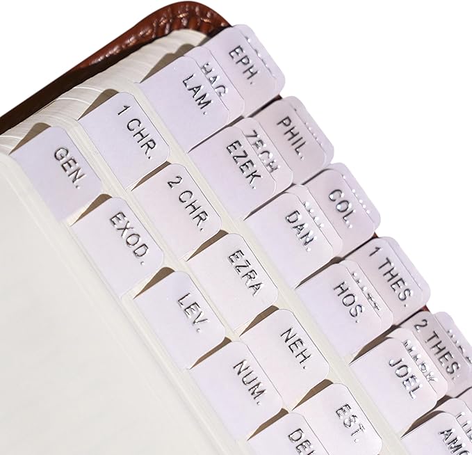 Idyllic Grace - Mini Bible Tabs, Embossed Silver Foil, Journaling, Small Bibles, Study Tool, 90 Tabs, Old and New Testament, Christian, Catholic, Apocrypha, Index Tabs, Matte Laminated - Elemental