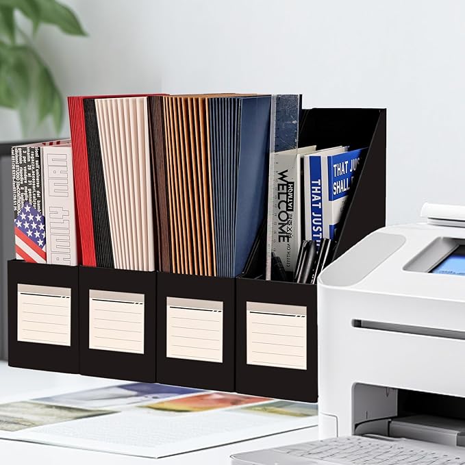 Magazine File Holder(2Pack,Black)-XiePiPiPaper Paperboard Book Organizer- Desk Magazine File Organizer for Home, Office, Classroom-Storage Box for Dounments with Label Stickers.
