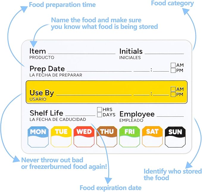Restaurant Quality Shelf Life Food Rotation Labels, 2' x 3' Self-Adhesive Removable Freezer Labels, Perfect for Reusable Containers, Easy to Remove, Food Safety Date Stickers (4 Pc)