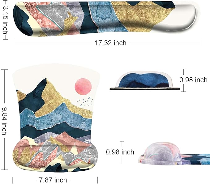 iCasso Keyboard Wrist Rest and Mouse Wrist Rest Pad, Made of Memory Foam, Ergonomic Support, Easy Typing and Relieve Wrist Pain, Perfect for Gaming, Computer, Office, Laptop (N-Abstract Scenery)