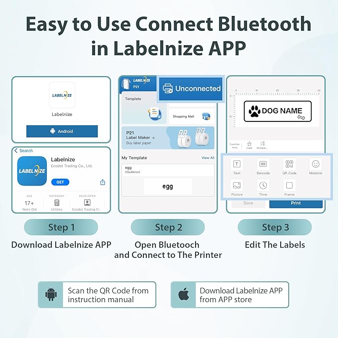 P21 Label Maker Machine with Tape, Bluetooth Label Printer Thermal Mini Label Makers with Built-in Cutter and Multiple Templates, Portable Printers for School, Office, Home Use (Blue)