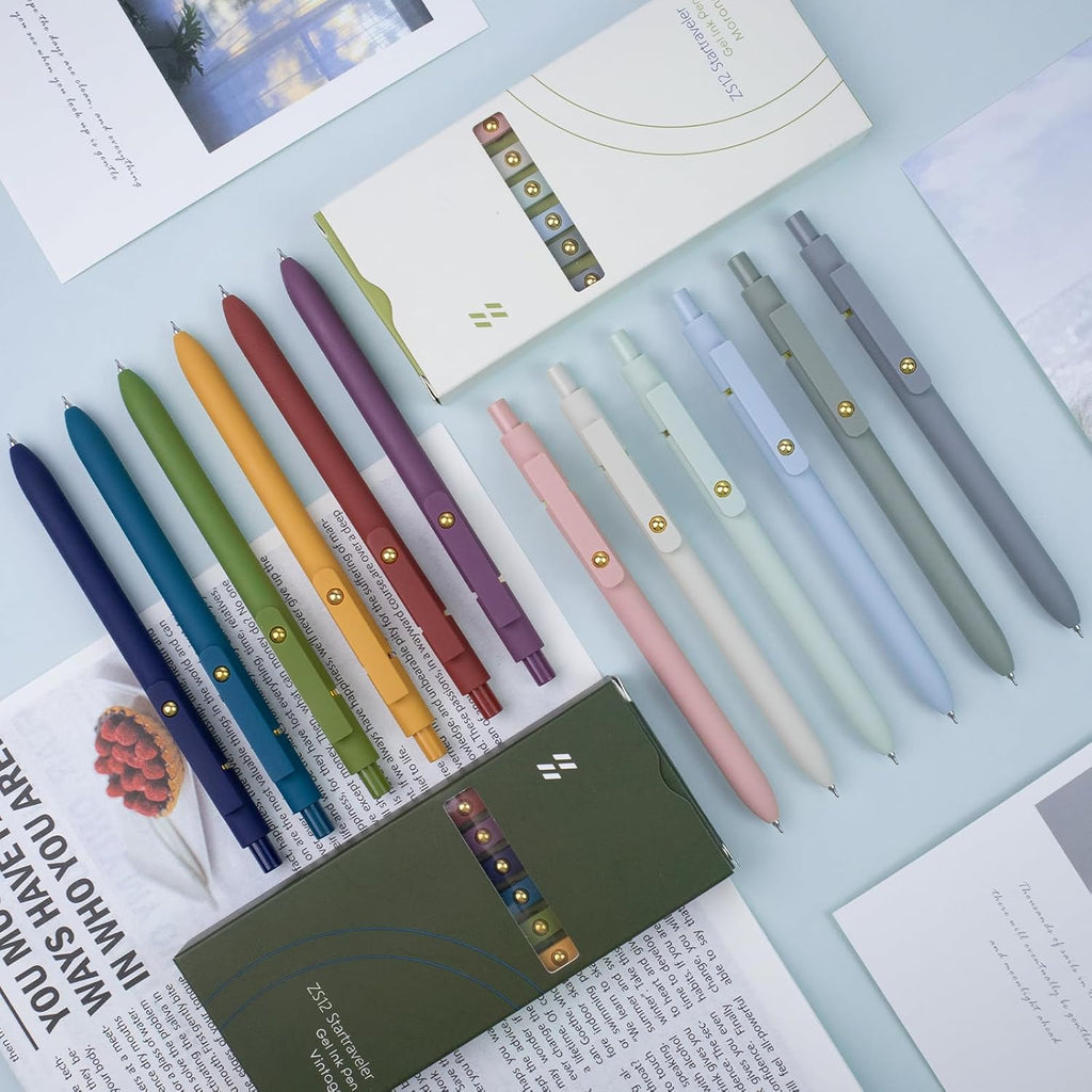 Gel Pens, 12 Pack Gold Retro and Gold Morandi 0.5mm Black Ink Pens Fine Point Smooth Writing Pens for School Office Supplies, Gifts for Women Girls