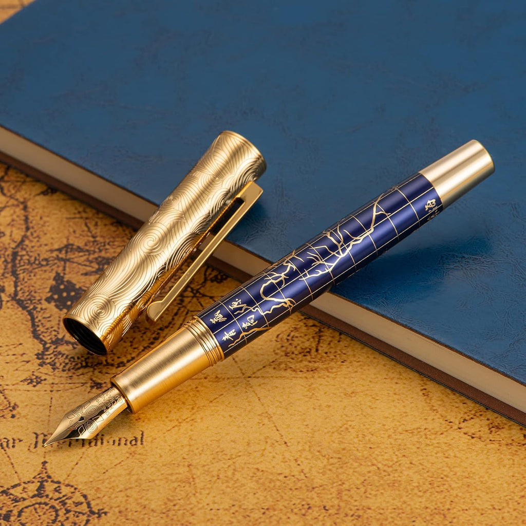 Hongdian 8041 Qinghai-Tibet Plateau Souvenir Fountain Pen, Iridum Medium Golden Nib with Metal Pen Box Set