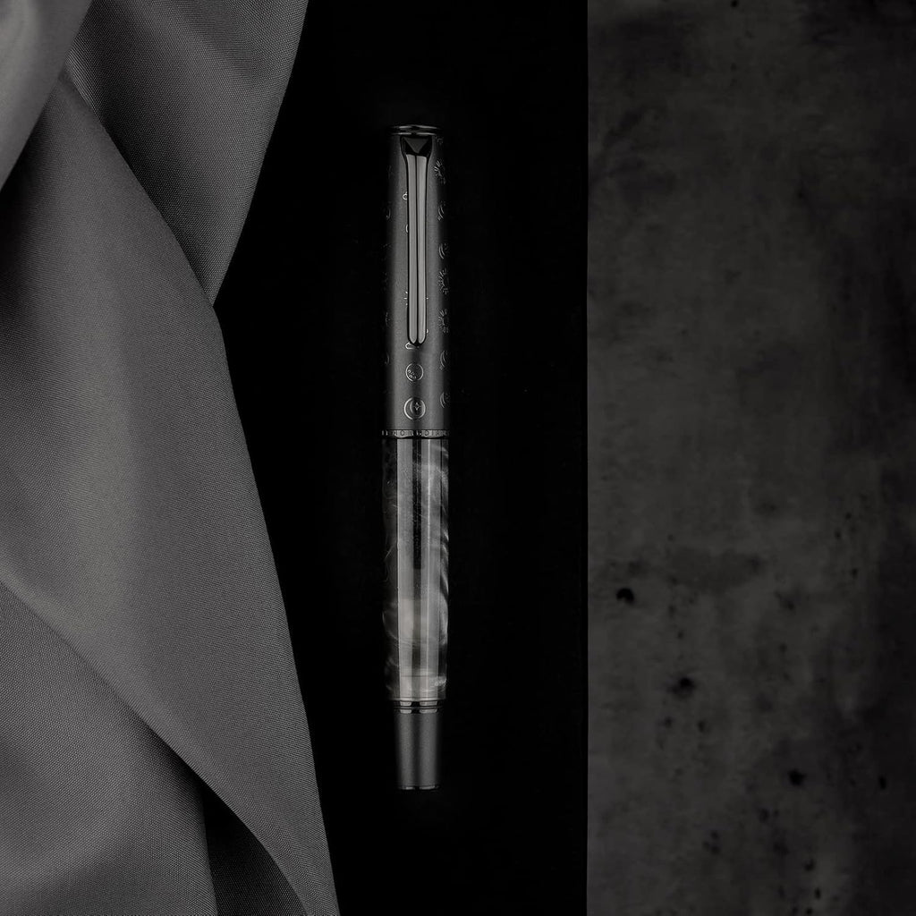 Hongdian N7 Gray Resin Piston Fountain Pen Rabbit Cap, Iridium Medium Nib Classic Pen Smooth Writing Pen with Metal Box