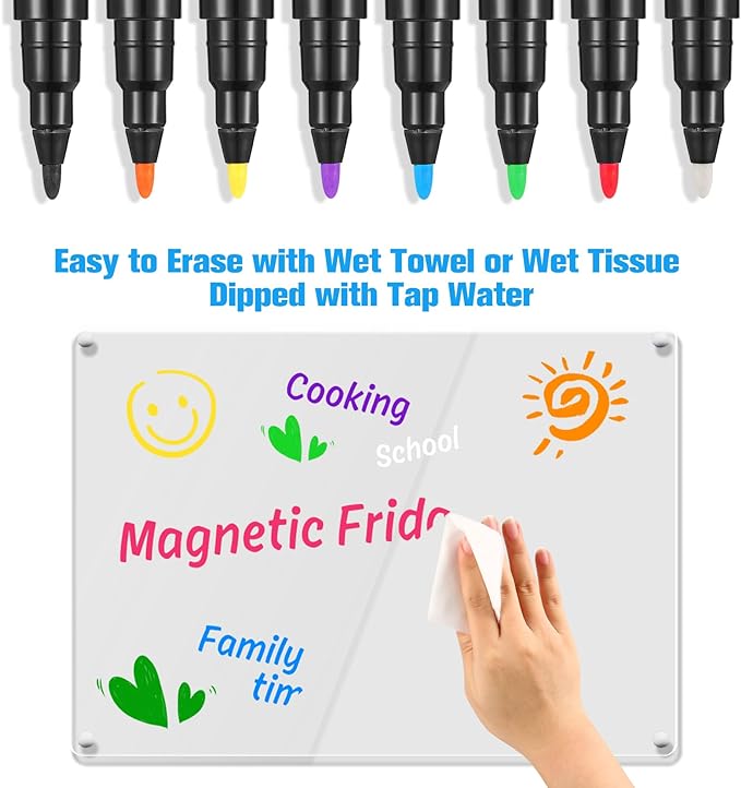 Liquid Chalk Markers Magnetic Wet Erase Markers for Acrylic Calendar Planning Board Clear Glass Writing Board Whiteboard Window/Mirror, 16 Pack, 8 Vibrant Color, 1mm Fine Tip